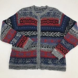 Tangents Cardigan Womens Large Zip Cardigan Fair Isle Wool Blend Striped Zipper